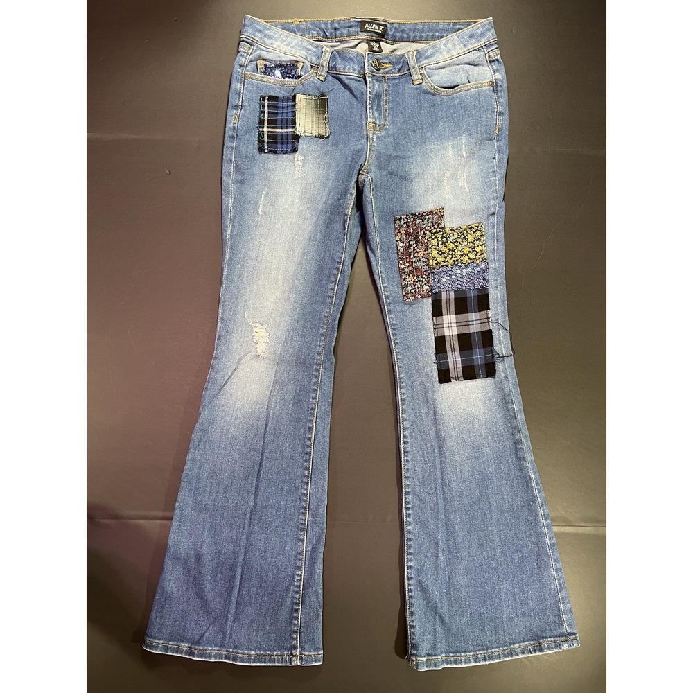 Vintage Allen B Allen Schwartz Jeans Womens 10 Below Waist Curvy Bootcut Patches